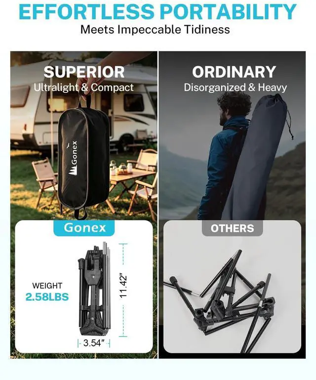 Alt view image 3 of 7 - Portable Camping Chair, The 5th Gen Ultralight Compact Backpacking Foldable Lightweight Folding Chair for Outdoor Camp Hiking Beach Picnic Concert, Supports 330lbs (Black, 1 PCS)