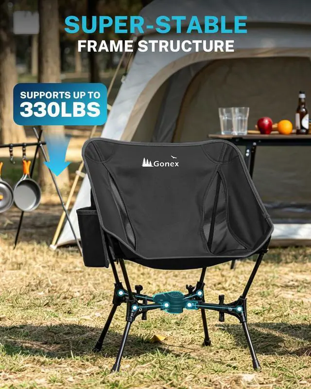Alt view image 4 of 7 - Portable Camping Chair, The 5th Gen Ultralight Compact Backpacking Foldable Lightweight Folding Chair for Outdoor Camp Hiking Beach Picnic Concert, Supports 330lbs (Black, 1 PCS)