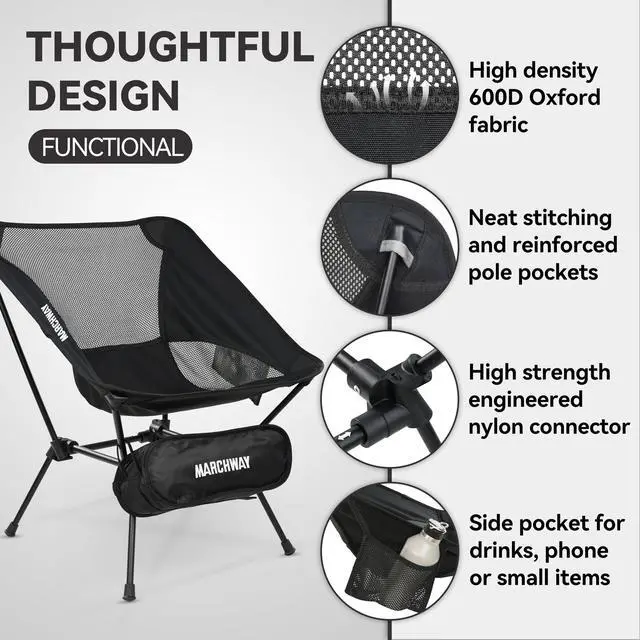 Alt view image 3 of 6 - Ultralight Folding Camping Chair, Heavy Duty Portable Compact for Outdoor Camp, Travel, Beach, Picnic, Festival, Hiking, Lightweight Backpacking (Black)