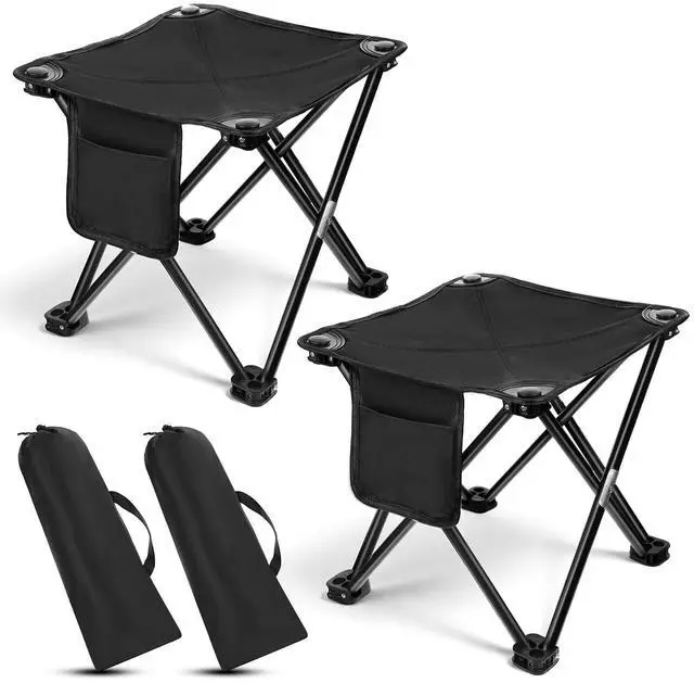 Main image of 2 Pack Camping Stool,13 Inch Portable Folding Stool Compact Camping Chair Lightweight Stools Seat for Outdoor Gardening and Beach Hiking Fishing, Foot Stools with Carry Bag (Black)