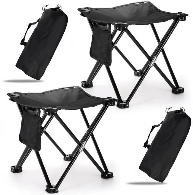 Main image of 2 Pack Camping Stool, 13 Inch Compact Camping Chair Portable, Lightweight Folding Stool Seat with Side Pocket and Carry Bag for Outdoor Hiking, Fishing, Picnic, Beach and Lawn Party, Black