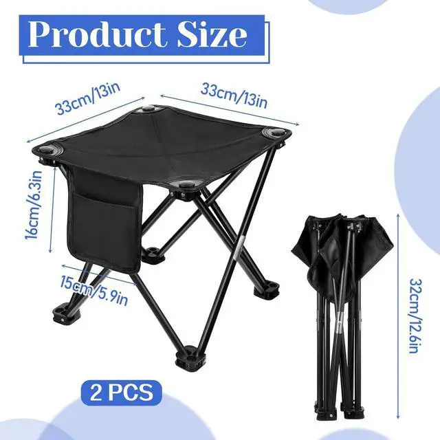 Alt view image 2 of 7 - 2 Pack Camping Stool,13 Inch Portable Folding Stool Compact Camping Chair Lightweight Stools Seat for Outdoor Gardening and Beach Hiking Fishing, Foot Stools with Carry Bag (Black)