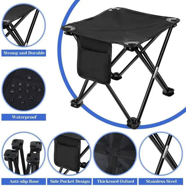 Alt view image 4 of 7 - 2 Pack Camping Stool,13 Inch Portable Folding Stool Compact Camping Chair Lightweight Stools Seat for Outdoor Gardening and Beach Hiking Fishing, Foot Stools with Carry Bag (Black)
