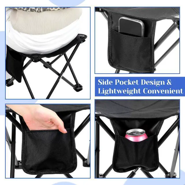 Alt view image 5 of 7 - 2 Pack Camping Stool,13 Inch Portable Folding Stool Compact Camping Chair Lightweight Stools Seat for Outdoor Gardening and Beach Hiking Fishing, Foot Stools with Carry Bag (Black)