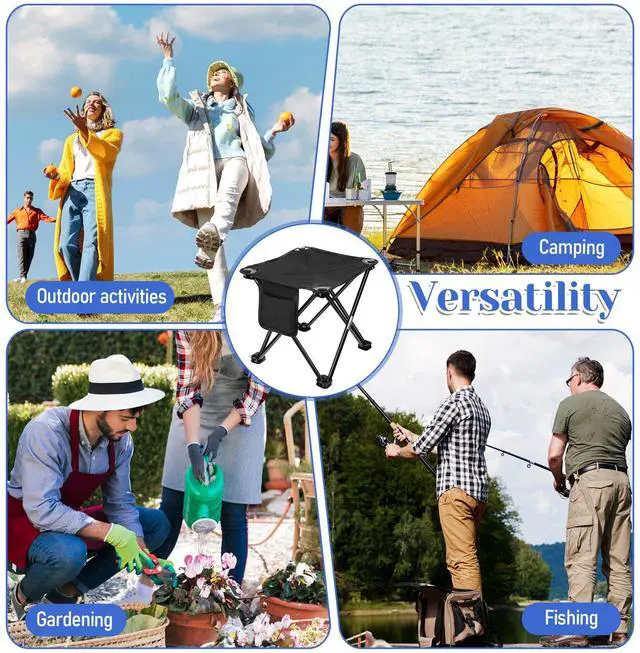 Alt view image 7 of 7 - 2 Pack Camping Stool,13 Inch Portable Folding Stool Compact Camping Chair Lightweight Stools Seat for Outdoor Gardening and Beach Hiking Fishing, Foot Stools with Carry Bag (Black)