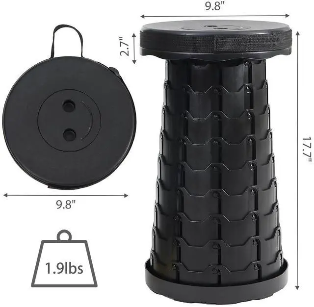 Alt view image 2 of 6 - Portable Telescoping Foldable Stool - Lightweight, Outdoor Essential for Camping, Picnicking, Park Leisure, Fishing, Hiking & BBQ (Black)