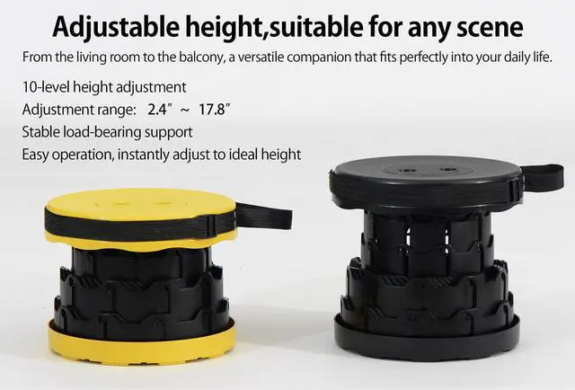 Alt view image 5 of 6 - Portable Telescoping Foldable Stool - Lightweight, Outdoor Essential for Camping, Picnicking, Park Leisure, Fishing, Hiking & BBQ (Black)