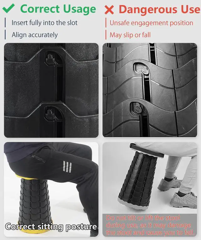 Alt view image 6 of 6 - Portable Telescoping Foldable Stool - Lightweight, Outdoor Essential for Camping, Picnicking, Park Leisure, Fishing, Hiking & BBQ (Black)