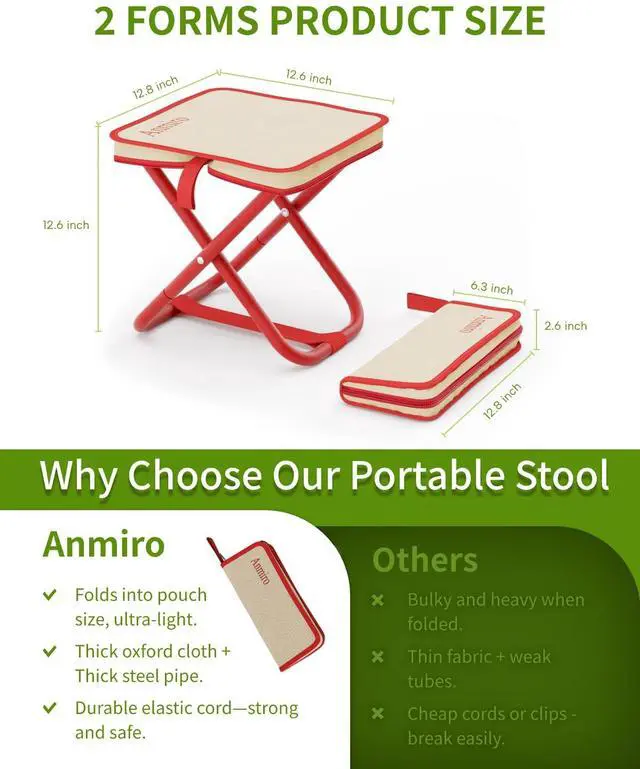Alt view image 2 of 7 - Portable Folding Camping Stool, 12.6 Inch Lightweight Mountaineering Hiking Stool, Outdoor Beach Fishing Garden Foldable Stool with Carry Bag, Supports Up to 200LB