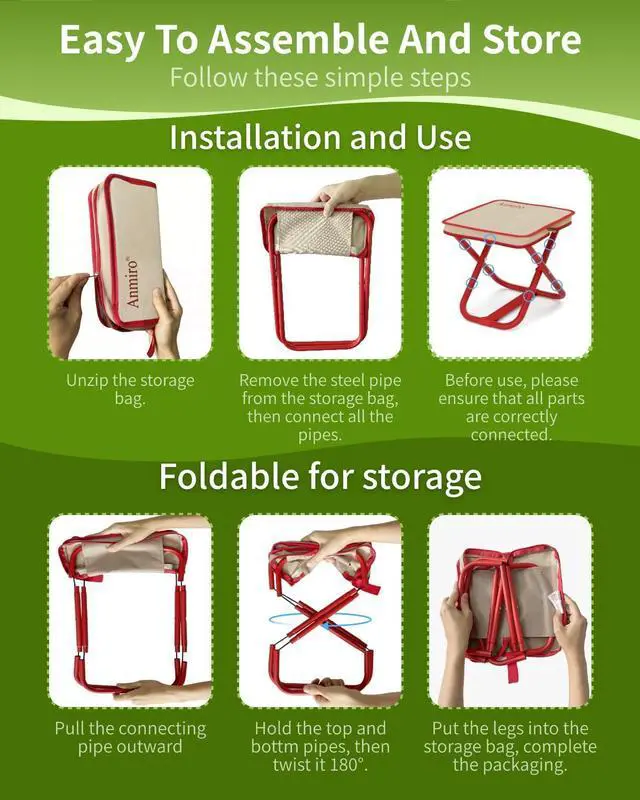 Alt view image 3 of 7 - Portable Folding Camping Stool, 12.6 Inch Lightweight Mountaineering Hiking Stool, Outdoor Beach Fishing Garden Foldable Stool with Carry Bag, Supports Up to 200LB