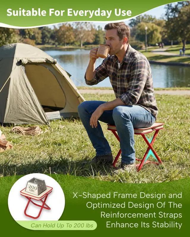 Alt view image 4 of 7 - Portable Folding Camping Stool, 12.6 Inch Lightweight Mountaineering Hiking Stool, Outdoor Beach Fishing Garden Foldable Stool with Carry Bag, Supports Up to 200LB