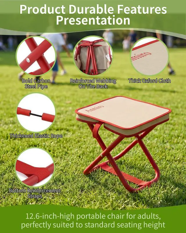 Alt view image 6 of 7 - Portable Folding Camping Stool, 12.6 Inch Lightweight Mountaineering Hiking Stool, Outdoor Beach Fishing Garden Foldable Stool with Carry Bag, Supports Up to 200LB