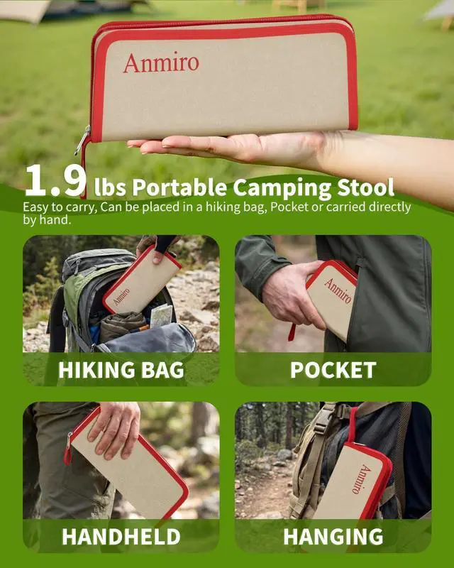 Alt view image 5 of 7 - Portable Folding Camping Stool, 12.6 Inch Lightweight Mountaineering Hiking Stool, Outdoor Beach Fishing Garden Foldable Stool with Carry Bag, Supports Up to 200LB