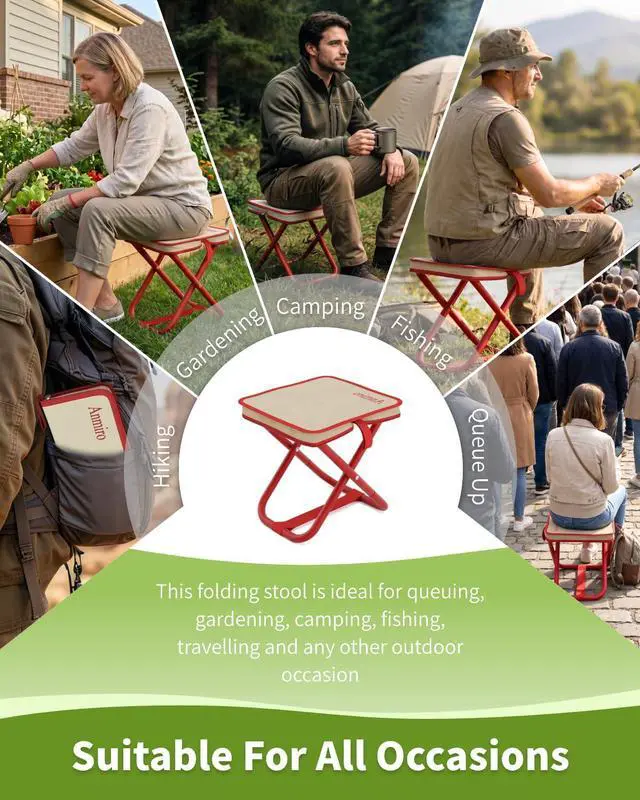 Alt view image 7 of 7 - Portable Folding Camping Stool, 12.6 Inch Lightweight Mountaineering Hiking Stool, Outdoor Beach Fishing Garden Foldable Stool with Carry Bag, Supports Up to 200LB