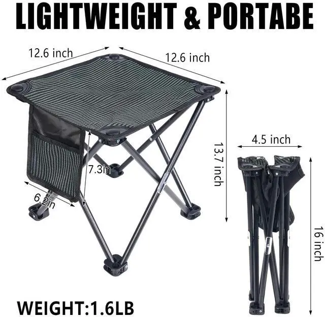 Alt view image 2 of 6 - Camping Stool Portable, 13.7 Inch Folding Stool for Outdoor Gardening, Fishing, BBQ, Hiking with Carry Bag(400 LBS Capacity)