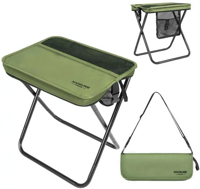 Main image of 16" Extra Tall Portable Folding Stool for Adults, X-Large Collapsible Camping Chair with 3 Storage Pockets, Heavy Duty Travel Seat for Fishing, Hiking, Gardening