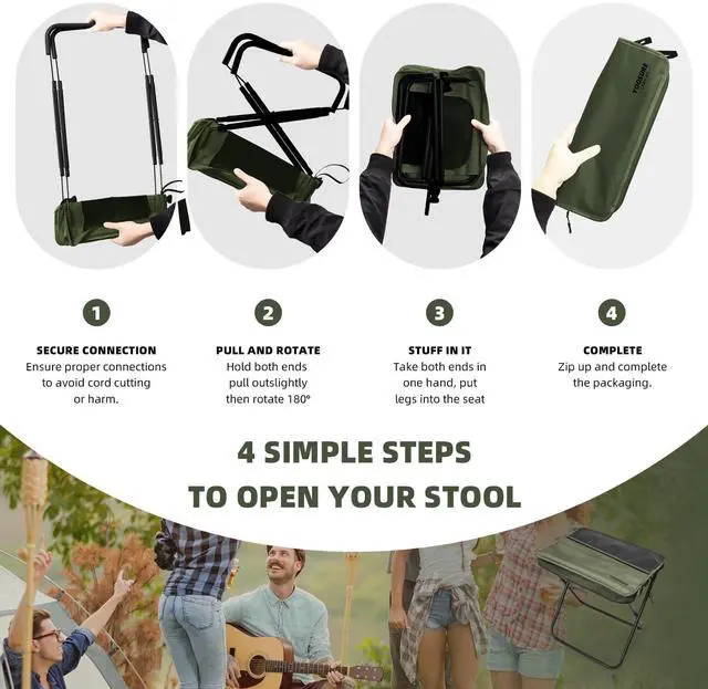 Alt view image 5 of 7 - 16" Extra Tall Portable Folding Stool for Adults, X-Large Collapsible Camping Chair with 3 Storage Pockets, Heavy Duty Travel Seat for Fishing, Hiking, Gardening