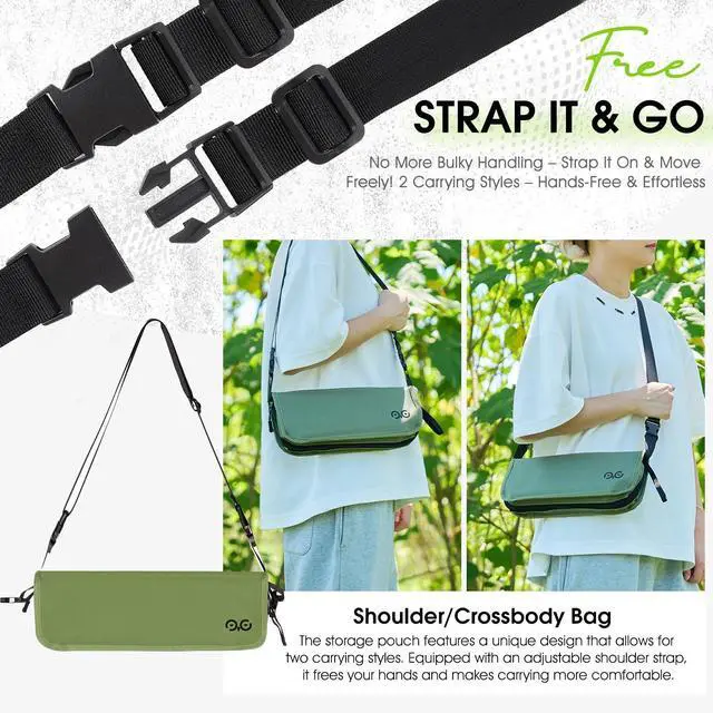 Alt view image 6 of 7 - Portable Collapsible Stool, 16Folding Stool with 3 Side Pockets and Shoulder Strap, Extra Large Camping Chair Supports 400 lbs, Ultralight Portable Seat for Outdoor, Hiking, Fishing (Green)