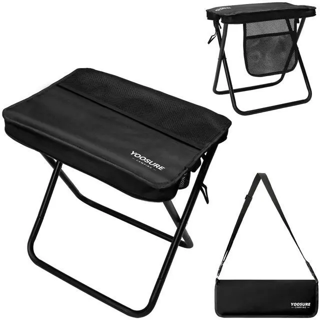 Main image of 16" Extra Tall Portable Folding Stool for Adults, XL Collapsible Camping Stool with 3 Storage Pockets, Heavy Duty Compact Seat for Fishing, Hiking, Gardening
