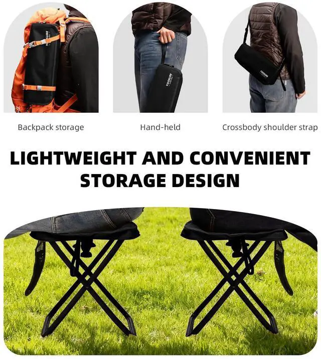 Alt view image 7 of 7 - 16" Extra Tall Portable Folding Stool for Adults, XL Collapsible Camping Stool with 3 Storage Pockets, Heavy Duty Compact Seat for Fishing, Hiking, Gardening