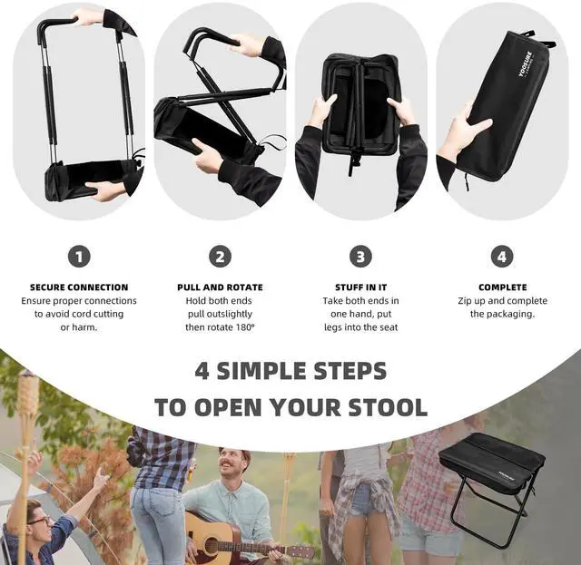 Alt view image 6 of 7 - 16" Extra Tall Portable Folding Stool for Adults, XL Collapsible Camping Stool with 3 Storage Pockets, Heavy Duty Compact Seat for Fishing, Hiking, Gardening