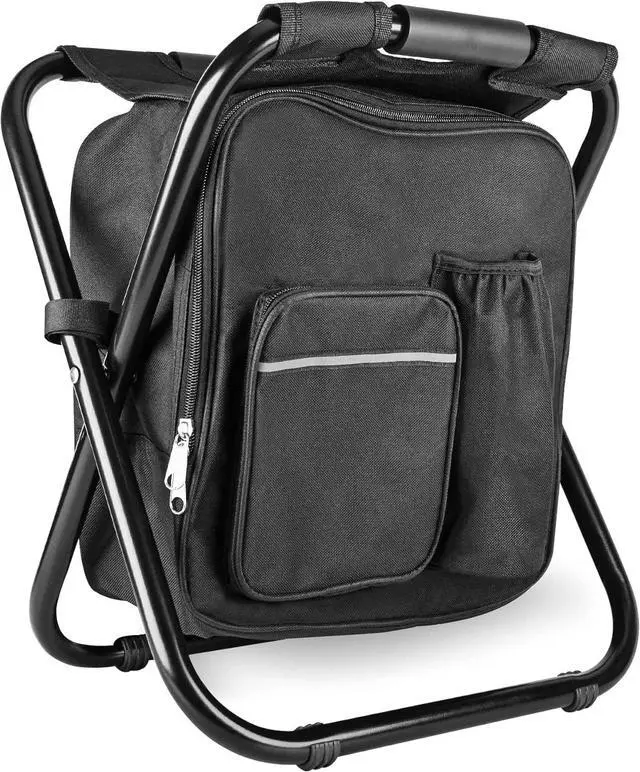 Main image of Backpack Stool Cooler Chair Heavy Duty 300 LBS Max Load Portable Lightweight Folding Fishing Cooler for Camping Hunting Fishing - Black