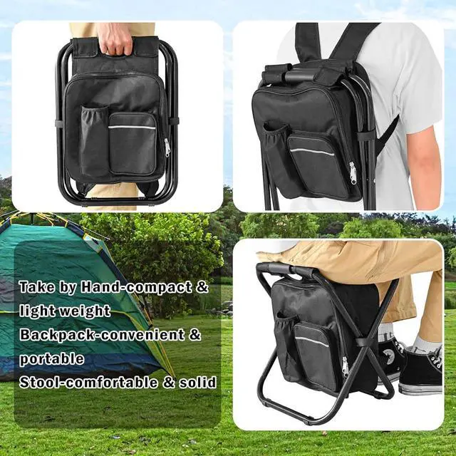 Alt view image 4 of 6 - Backpack Stool Cooler Chair Heavy Duty 300 LBS Max Load Portable Lightweight Folding Fishing Cooler for Camping Hunting Fishing - Black