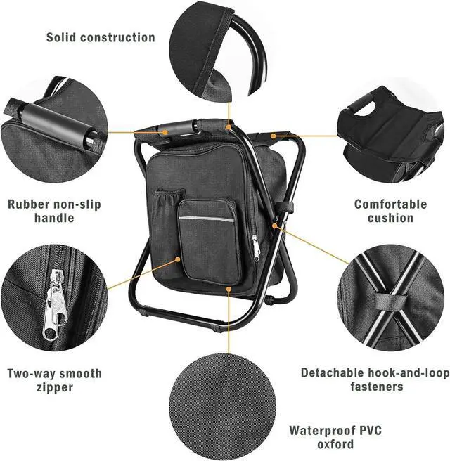 Alt view image 5 of 6 - Backpack Stool Cooler Chair Heavy Duty 300 LBS Max Load Portable Lightweight Folding Fishing Cooler for Camping Hunting Fishing - Black