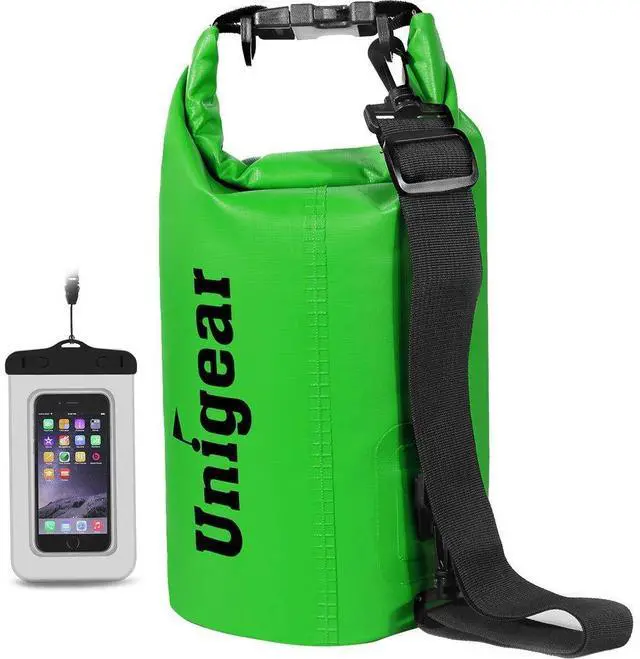 Main image of Dry Bag Waterproof, Floating and Lightweight Bags for Kayaking, Boating, Fishing, Swimming and Camping with Waterproof Phone Case (Green, 5L)