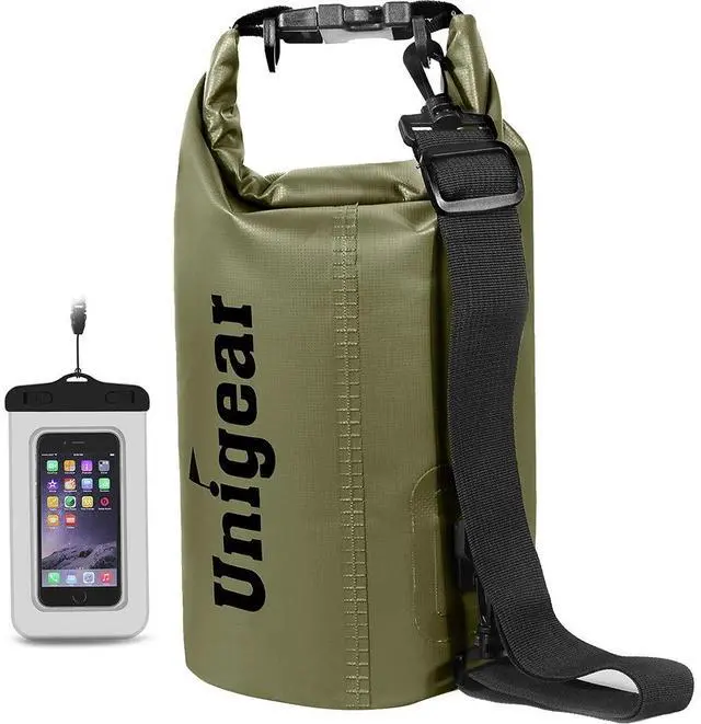 Main image of Dry Bag Waterproof, Floating and Lightweight Bags for Kayaking, Boating, Fishing, Swimming and Camping with Waterproof Phone Case (Army Green, 2L)