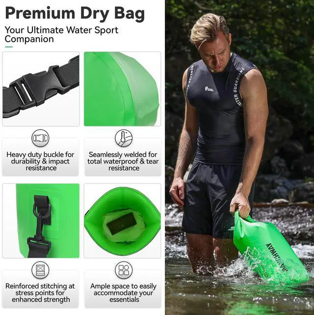 Alt view image 2 of 7 - Floating Waterproof Dry Bag Backpack 5L/10L/20L/30L/40L, Roll Top Sack Keeps Gear Dry for Kayaking, Rafting, Boating, Swimming, Camping, Hiking, Beach, Fishing (Green, 5L)