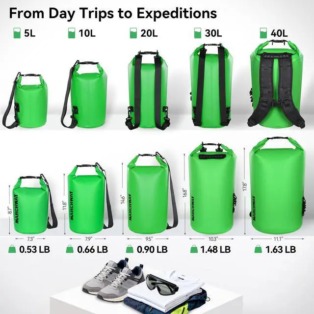 Alt view image 4 of 7 - Floating Waterproof Dry Bag Backpack 5L/10L/20L/30L/40L, Roll Top Sack Keeps Gear Dry for Kayaking, Rafting, Boating, Swimming, Camping, Hiking, Beach, Fishing (Green, 5L)