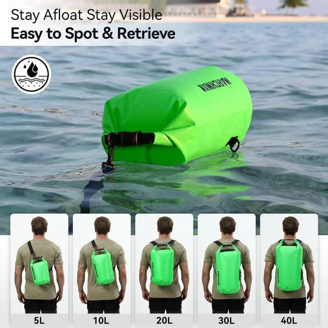 Alt view image 5 of 7 - Floating Waterproof Dry Bag Backpack 5L/10L/20L/30L/40L, Roll Top Sack Keeps Gear Dry for Kayaking, Rafting, Boating, Swimming, Camping, Hiking, Beach, Fishing (Green, 5L)
