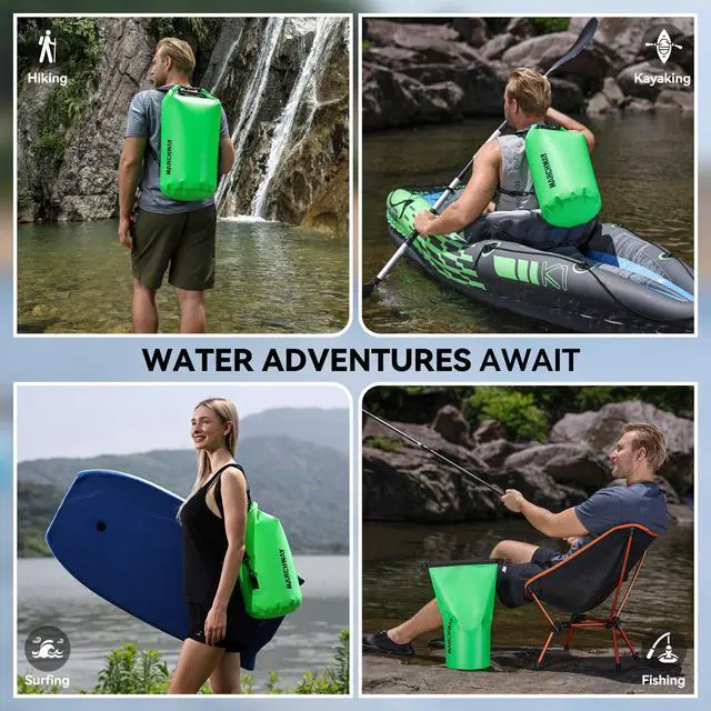 Alt view image 6 of 7 - Floating Waterproof Dry Bag Backpack 5L/10L/20L/30L/40L, Roll Top Sack Keeps Gear Dry for Kayaking, Rafting, Boating, Swimming, Camping, Hiking, Beach, Fishing (Green, 5L)