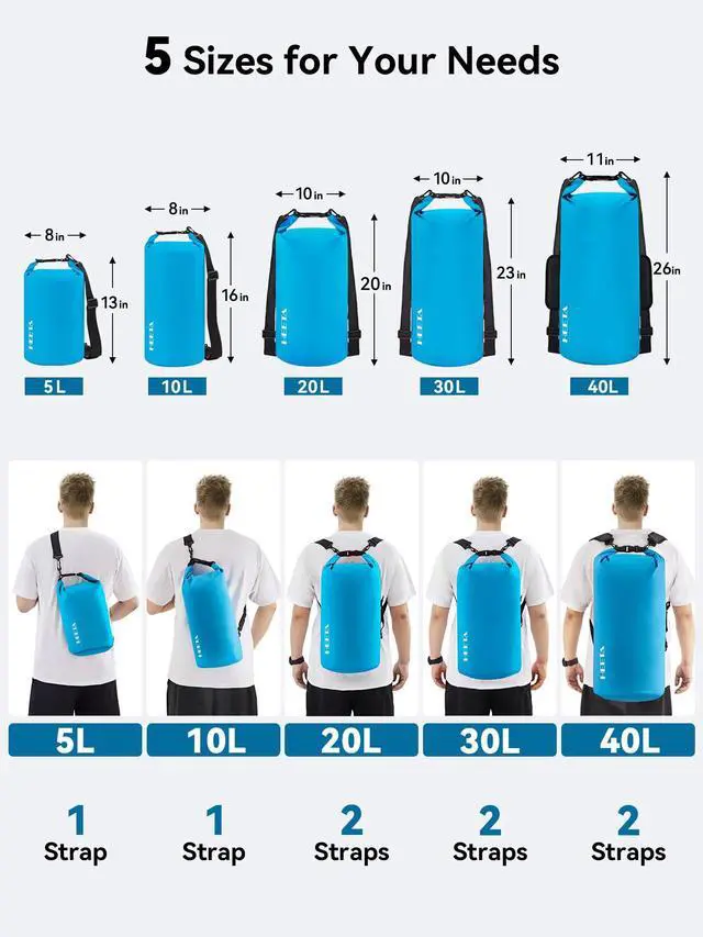 Alt view image 2 of 7 - Waterproof Dry Bag for Women Men, Roll Top Lightweight Dry Storage Bag Backpack with Emergency Whistle for Travel, Kayaking, Boating, Camping, Beach, Cruise Ship Essentials (Blue, 5L)