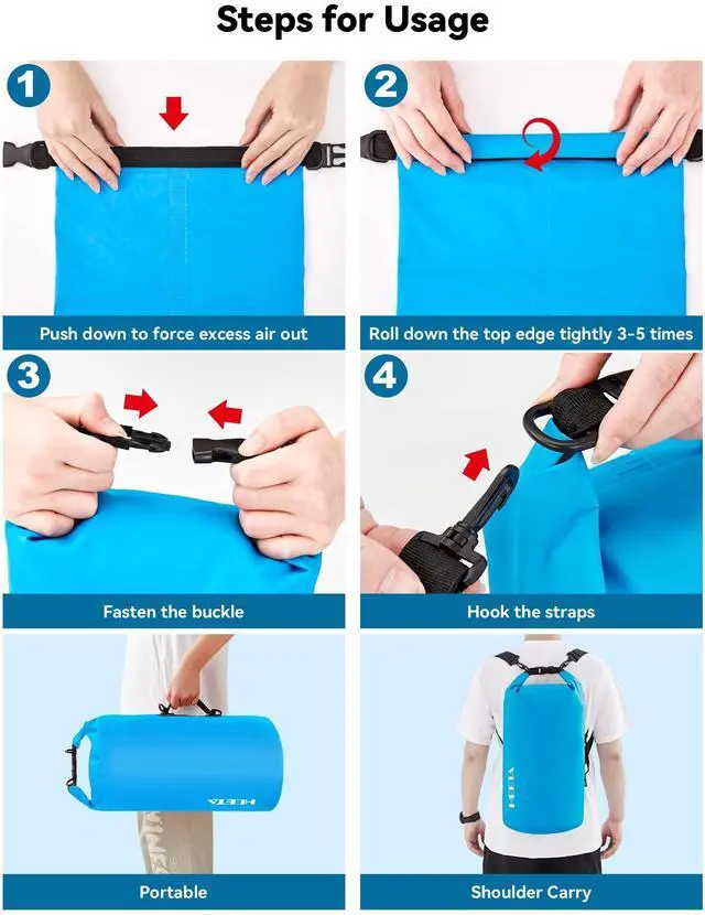 Alt view image 4 of 7 - Waterproof Dry Bag for Women Men, Roll Top Lightweight Dry Storage Bag Backpack with Emergency Whistle for Travel, Kayaking, Boating, Camping, Beach, Cruise Ship Essentials (Blue, 5L)