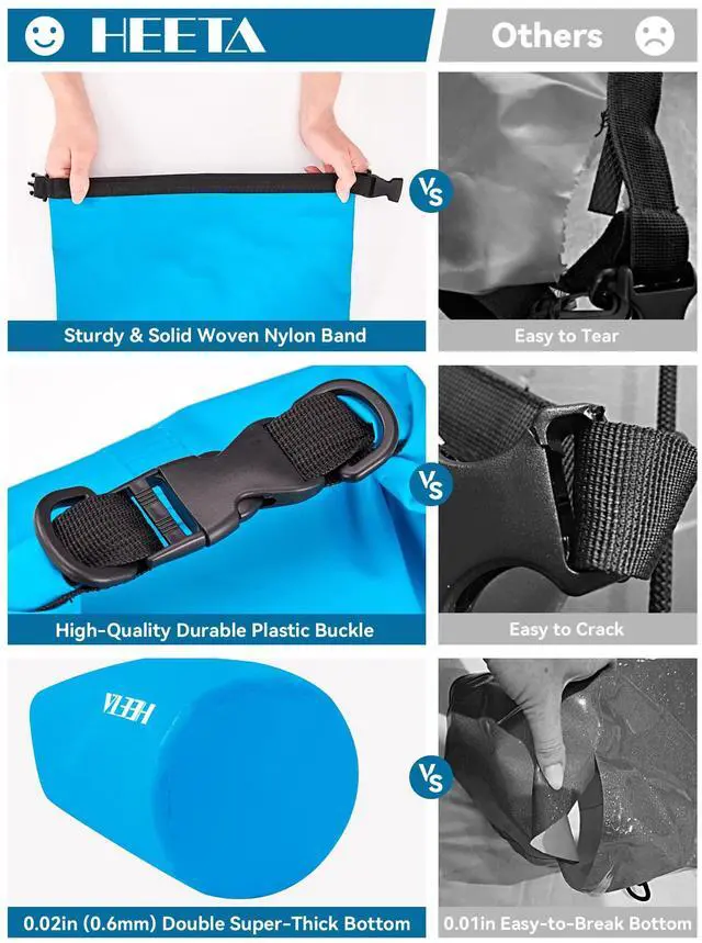 Alt view image 6 of 7 - Waterproof Dry Bag for Women Men, Roll Top Lightweight Dry Storage Bag Backpack with Emergency Whistle for Travel, Kayaking, Boating, Camping, Beach, Cruise Ship Essentials (Blue, 5L)