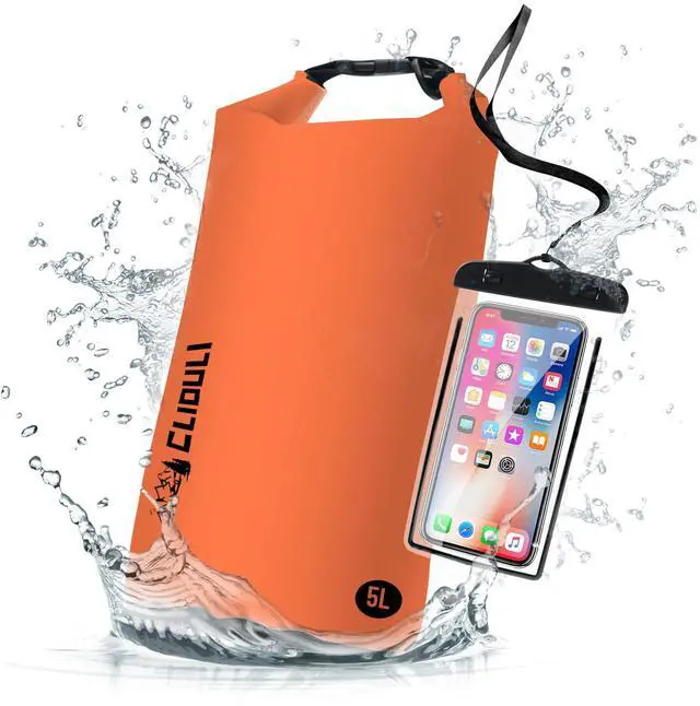 Main image of Waterproof Dry Bag,Roll Top Orange Small Waterproof Backpack 2L/5L/10L/20L/30L/40L Floating Lightweight Bags for Kayaking, Boating, Fishing, Swimming Camping with Waterproof Phone Case