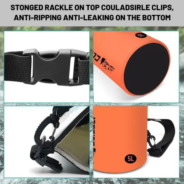 Alt view image 3 of 7 - Waterproof Dry Bag,Roll Top Orange Small Waterproof Backpack 2L/5L/10L/20L/30L/40L Floating Lightweight Bags for Kayaking, Boating, Fishing, Swimming Camping with Waterproof Phone Case