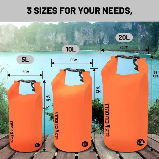 Alt view image 6 of 7 - Waterproof Dry Bag,Roll Top Orange Small Waterproof Backpack 2L/5L/10L/20L/30L/40L Floating Lightweight Bags for Kayaking, Boating, Fishing, Swimming Camping with Waterproof Phone Case