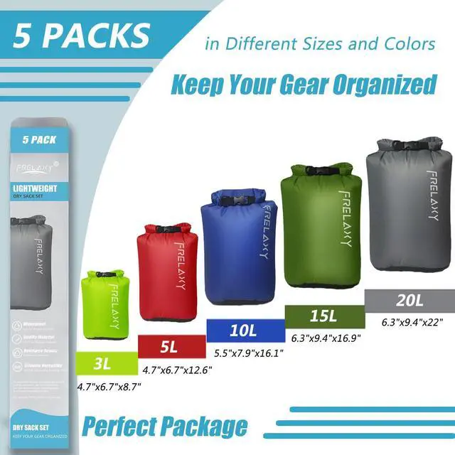 Alt view image 2 of 7 - Dry Bag 3-Pack/5-Pack, Ultralight Dry Sack, Outdoor Bags Keep Gear Dry for Hiking, Backpacking, Kayaking, Camping, Swimming, Boating
