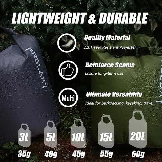 Alt view image 5 of 7 - Dry Bag 3-Pack/5-Pack, Ultralight Dry Sack, Outdoor Bags Keep Gear Dry for Hiking, Backpacking, Kayaking, Camping, Swimming, Boating