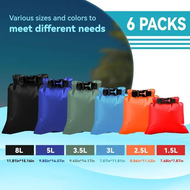 Alt view image 2 of 7 - 6PCS Dry Bags Waterproof, Lightweight Dry Bags for Kayaking WaterproofOutdoor Waterproof Bag for Kayaking Hiking Boating Camping