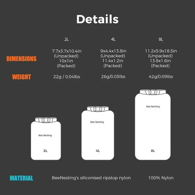 Alt view image 5 of 7 - Ultralight Dry Bags-Waterproof Siliconized Dry Sack Accessory for Lightweight Travel, Boating, Kayaking, Camping, SwimmingGray 2L Shoulder strap not included