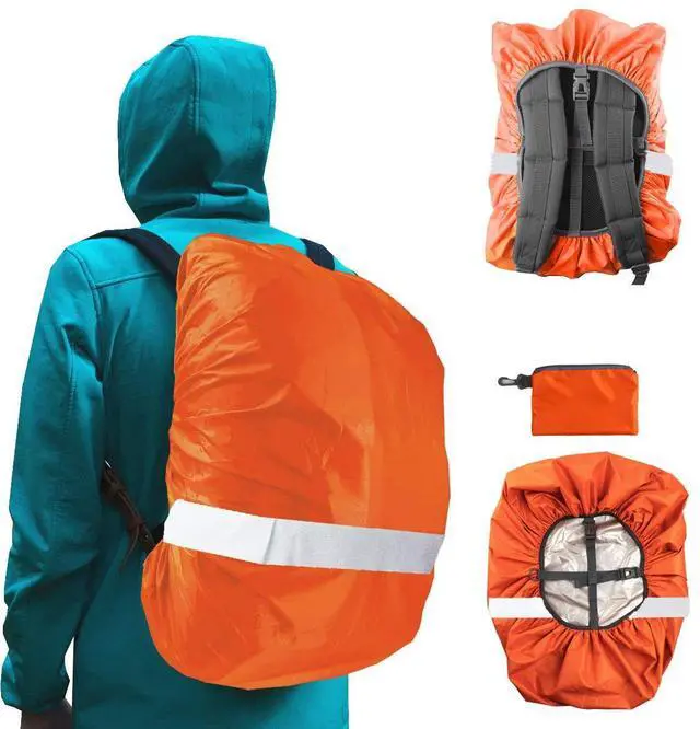 Alt view image 2 of 6 - Hi-Visibility Backpack Rain Cover with Reflective Strip 100% Waterproof Ultralight Backpack Cover, Storage Pouch, Anti-Slip Cross Buckle Strap, for Hiking, Camping, Biking, Outdoor, Traveling