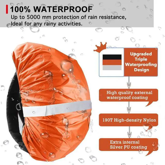 Alt view image 3 of 6 - Hi-Visibility Backpack Rain Cover with Reflective Strip 100% Waterproof Ultralight Backpack Cover, Storage Pouch, Anti-Slip Cross Buckle Strap, for Hiking, Camping, Biking, Outdoor, Traveling