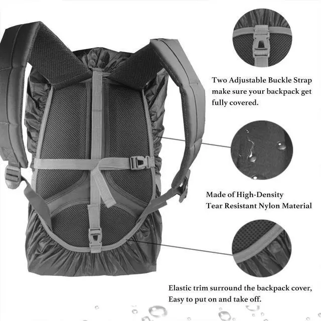 Alt view image 4 of 6 - Hi-Visibility Backpack Rain Cover with Reflective Strip 100% Waterproof Ultralight Backpack Cover, Storage Pouch, Anti-Slip Cross Buckle Strap, for Hiking, Camping, Biking, Outdoor, Traveling