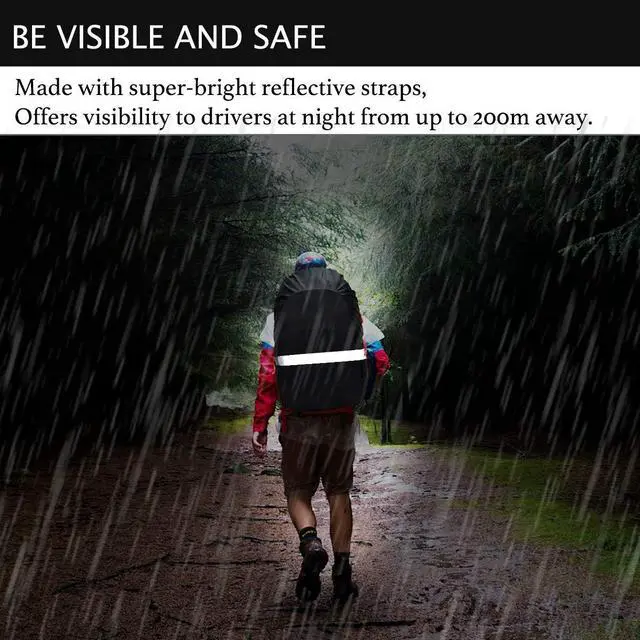 Alt view image 6 of 6 - Hi-Visibility Backpack Rain Cover with Reflective Strip 100% Waterproof Ultralight Backpack Cover, Storage Pouch, Anti-Slip Cross Buckle Strap, for Hiking, Camping, Biking, Outdoor, Traveling