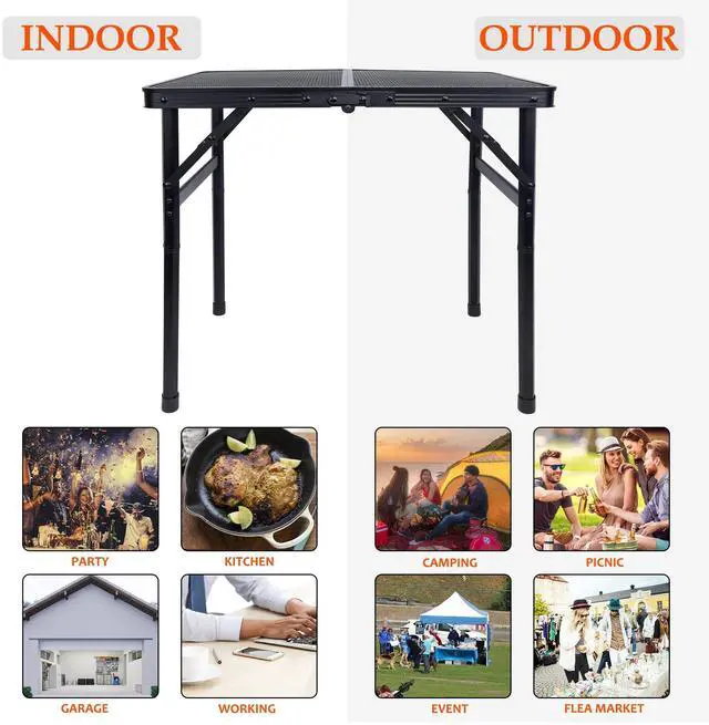 Alt view image 3 of 7 - Small Folding Table, Camping Table with Mesh Desktop, Portable Picnic Table with Carry Handle, Height Adjustable Portable Grill Table for Outside Inside Use