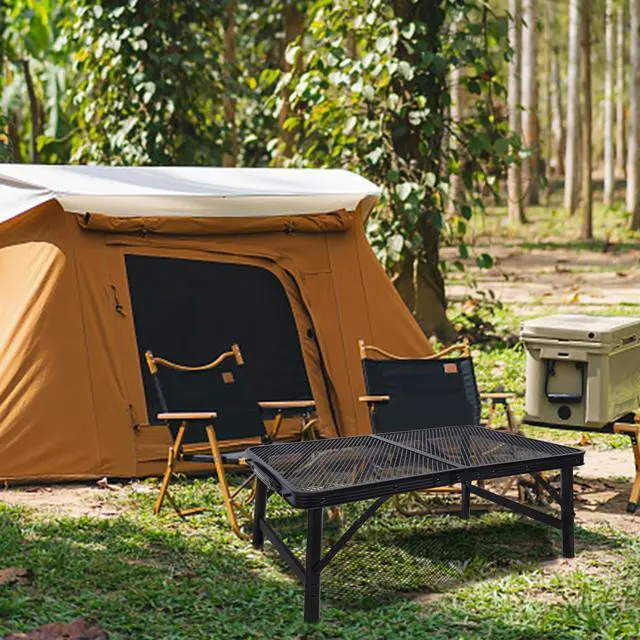 Alt view image 7 of 7 - Small Folding Table, Camping Table with Mesh Desktop, Portable Picnic Table with Carry Handle, Height Adjustable Portable Grill Table for Outside Inside Use